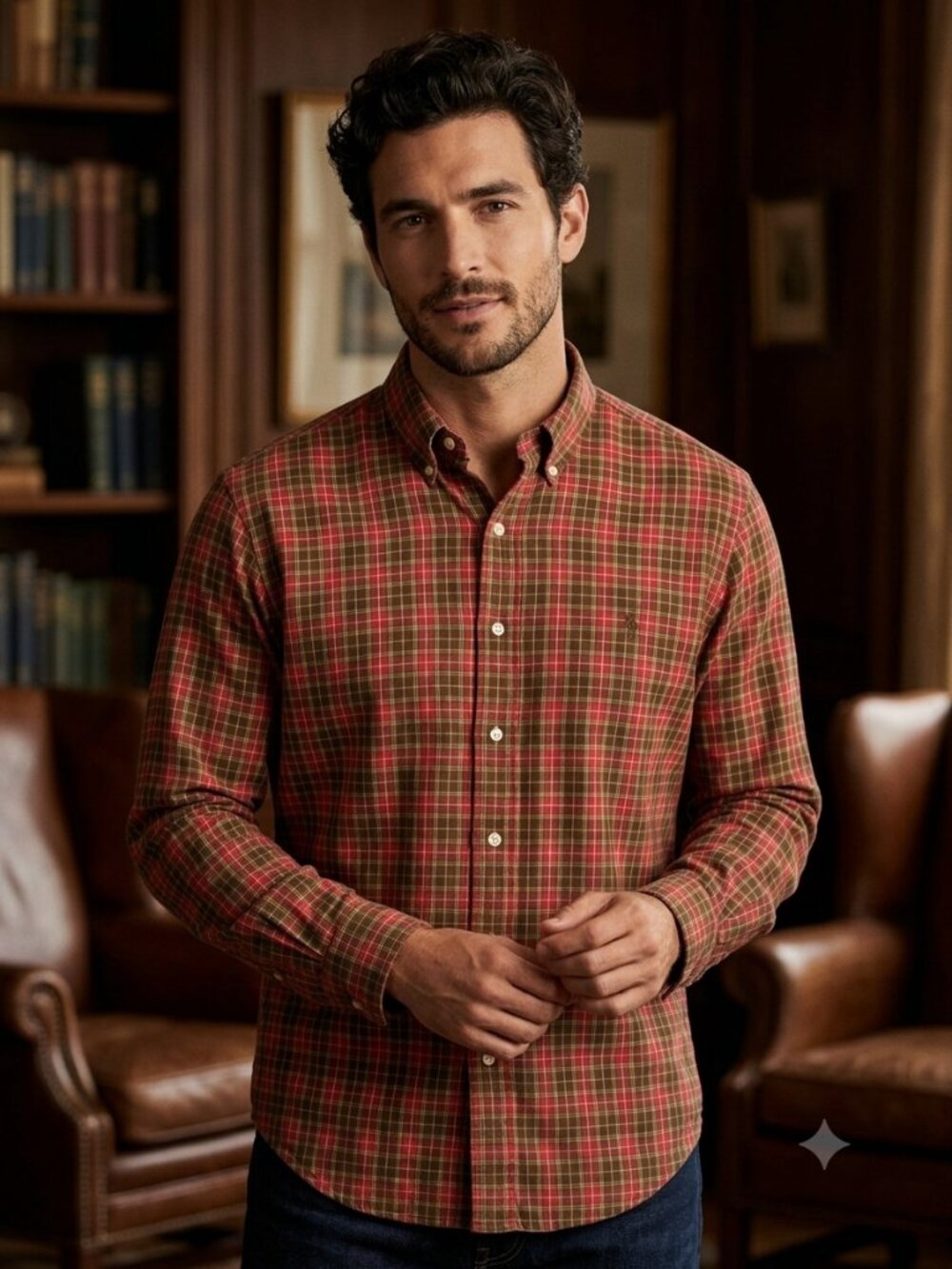 Ralph Lauren Classic Fit Red Brown Plaid Button Down Shirt Size L